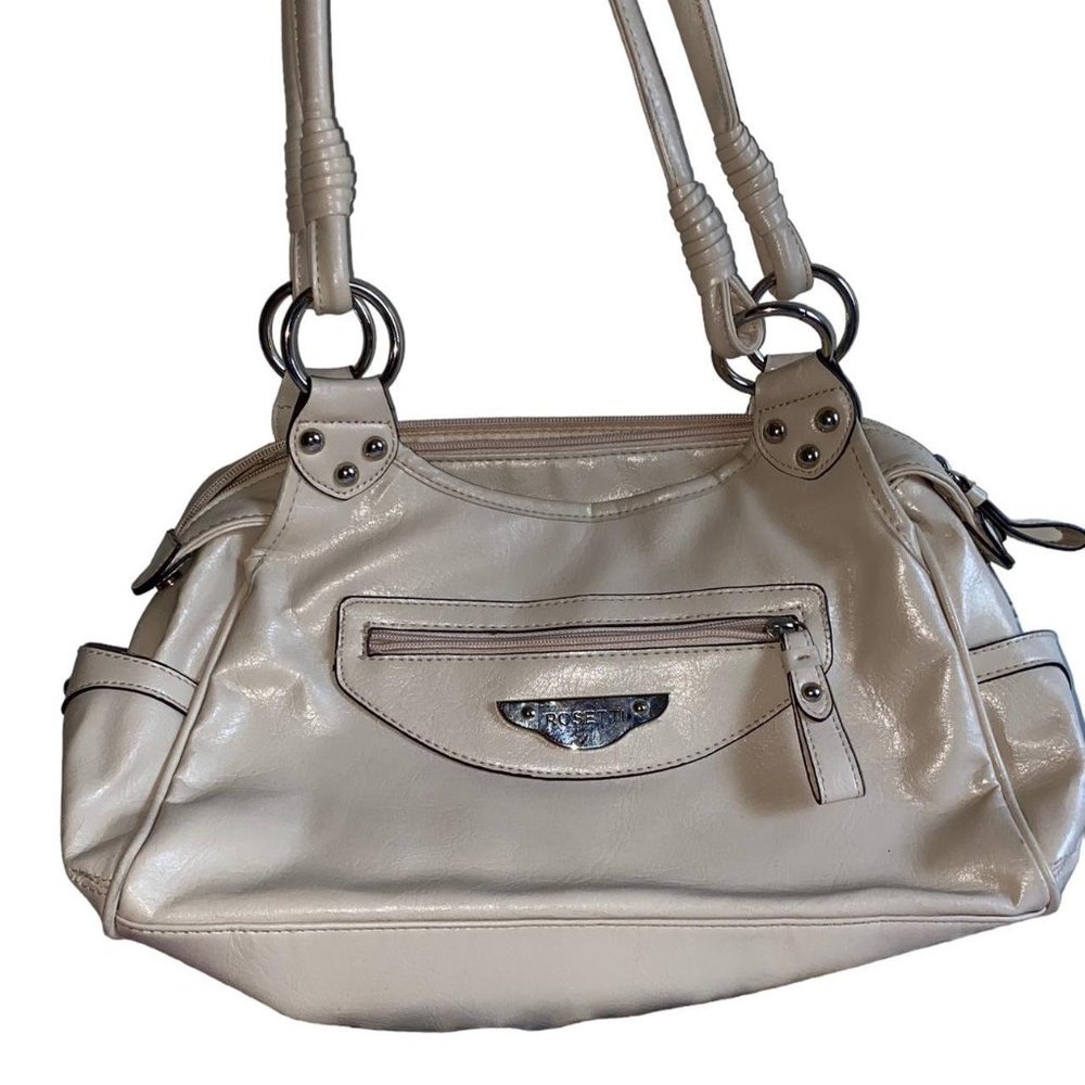 Rosetti Double Handle Strap Shoulder Bag Women Beige Cream Leather Inner Pockets